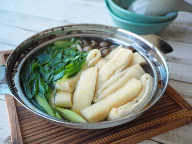 九条ねぎとお揚げの小鍋仕立てレシピ 素材力だし 九条ねぎとお揚げの小鍋仕立てレシピ 素材力だし